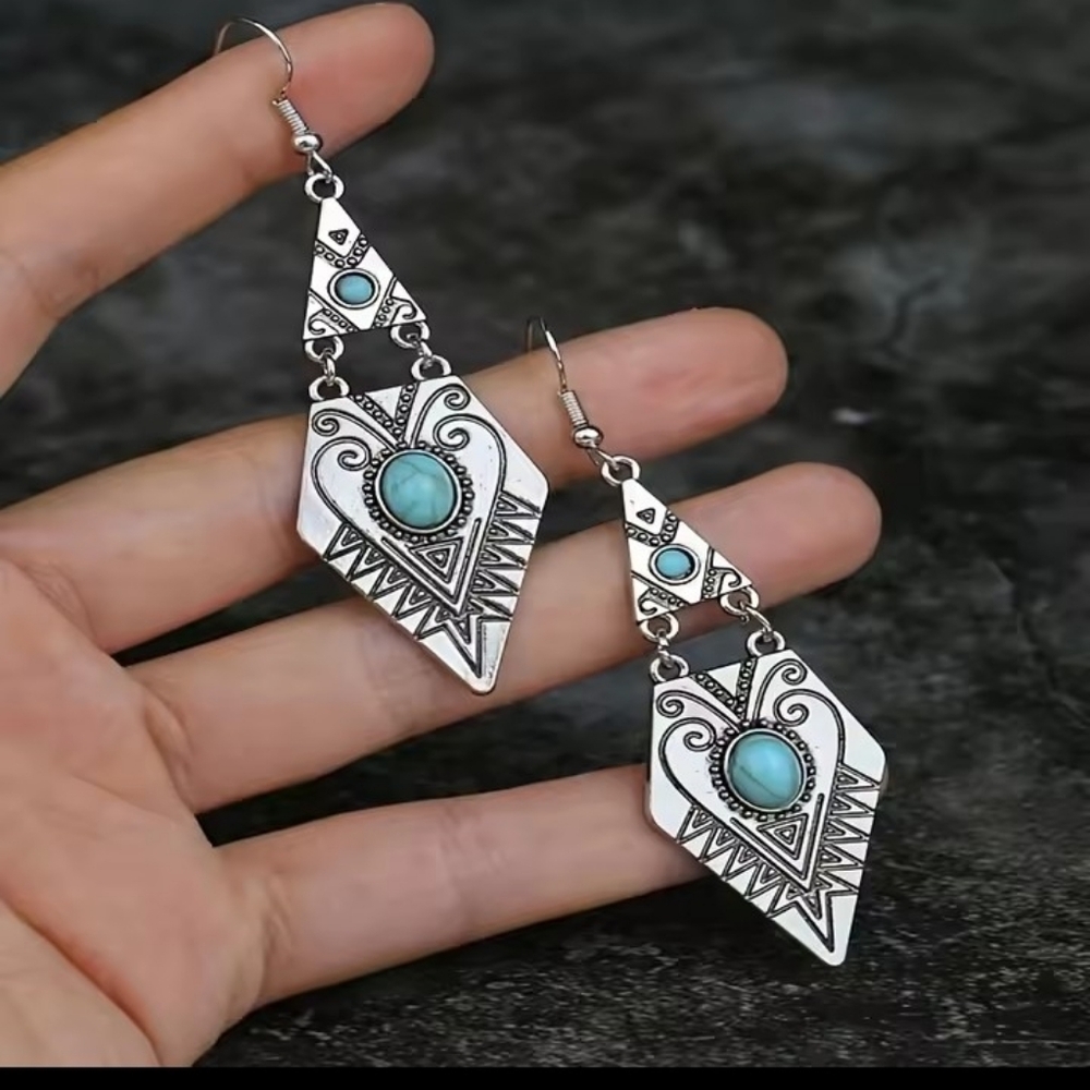 Earrings Women's Turquoise Geometric Rhombus‎ Dangle New f76